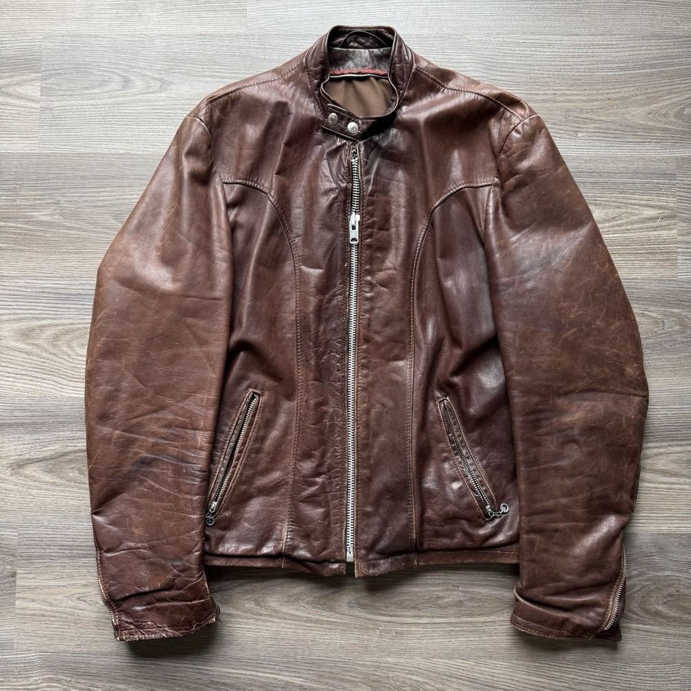VTG 70s Schott Steerhide Leather Jacket 656 Cafe Racer Moto Brown Rare 48 V Pull